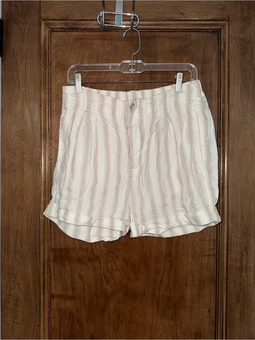 Free People Cream and Tan Striped Linen-Feel Shorts
